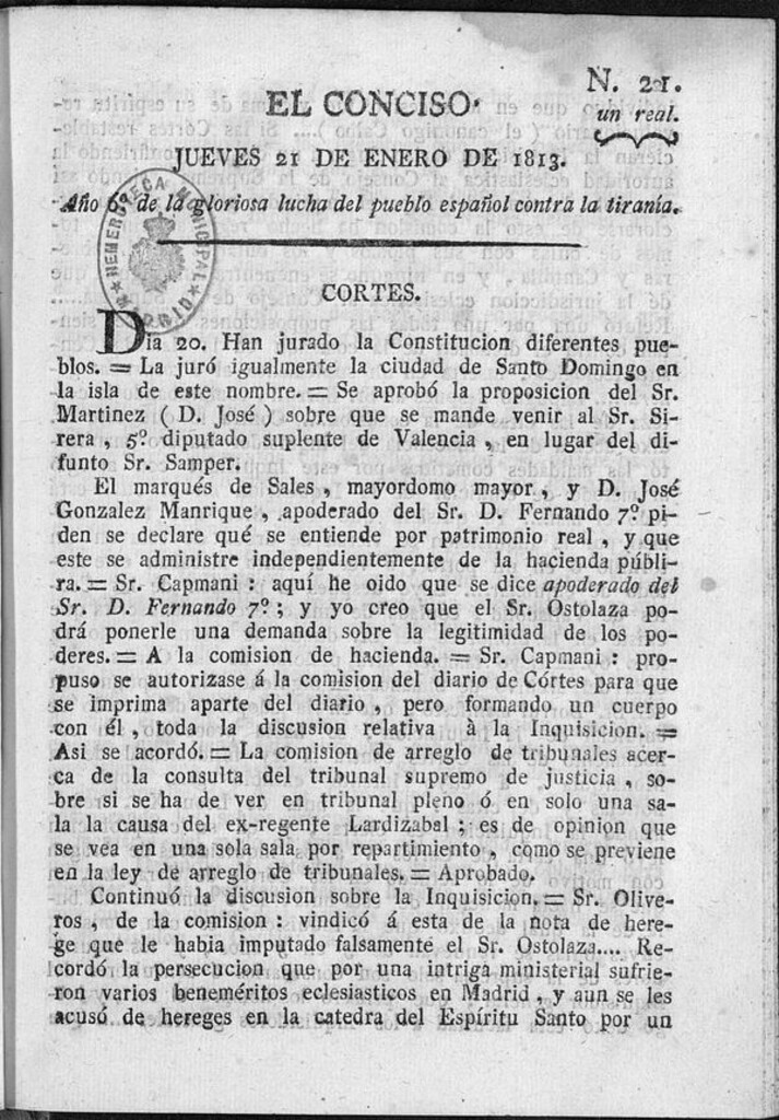 Miniatura de El Conciso del 21 de Enero de 1813