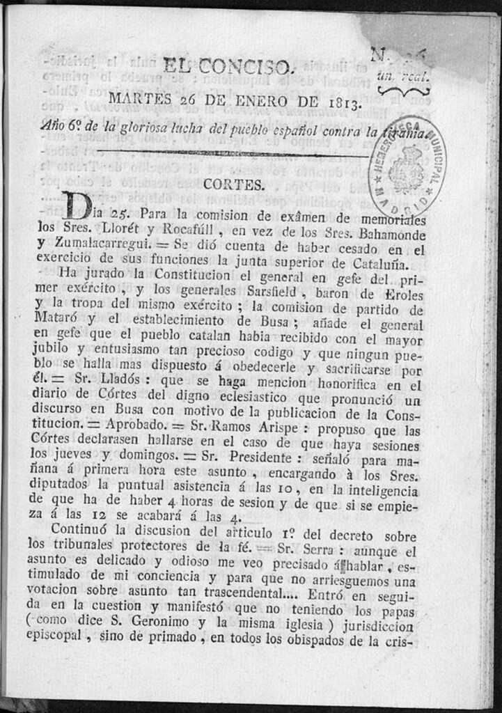 Miniatura de El Conciso del 26 de Enero de 1813