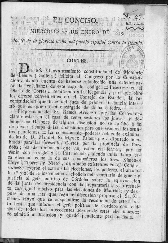 Miniatura de El Conciso del 27 de Enero de 1813