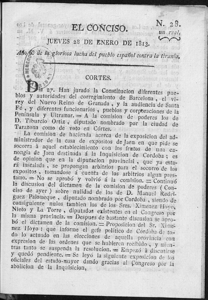 Miniatura de El Conciso del 28 de Enero de 1813
