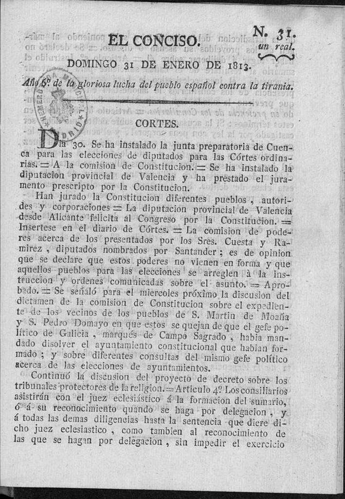 Miniatura de El Conciso del 31 de Enero de 1813