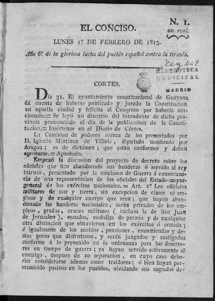 Miniatura de El Conciso del 1 de Febrero de 1813