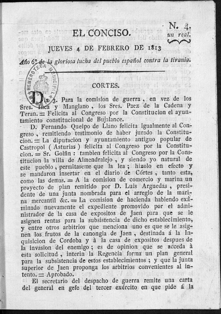 Miniatura de El Conciso del 4 de Febrero de 1813