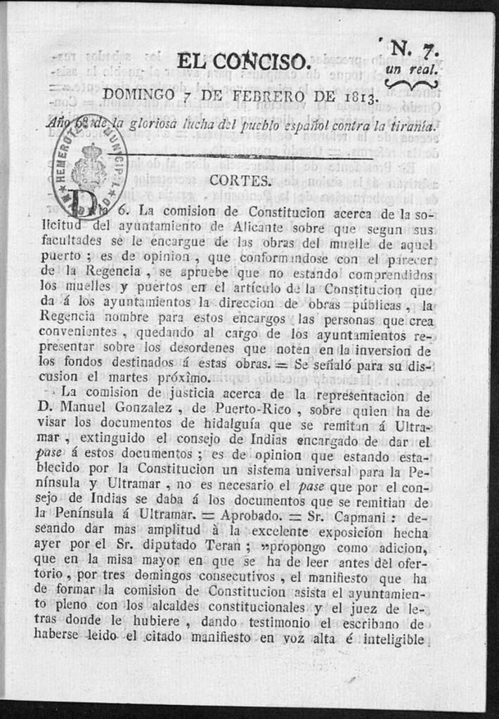 Miniatura de El Conciso del 7 de Febrero de 1813