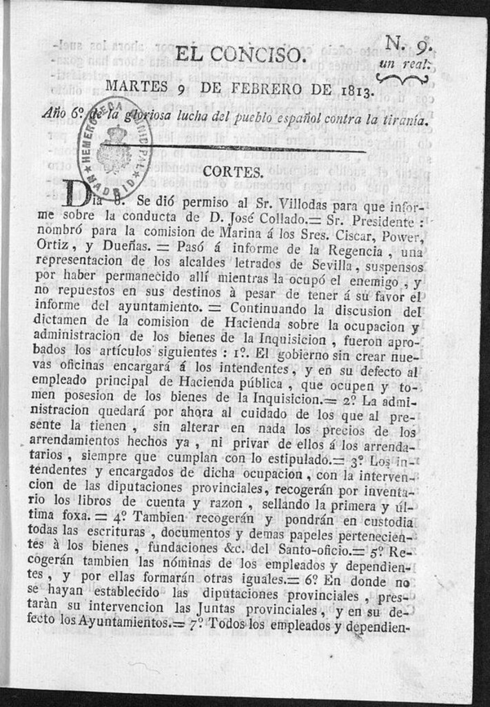 Miniatura de El Conciso del 9 de Febrero de 1813