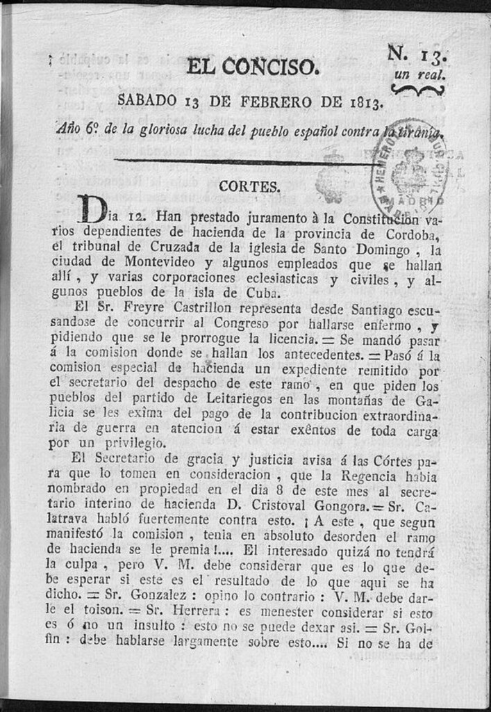 Miniatura de El Conciso del 13 de Febrero de 1813