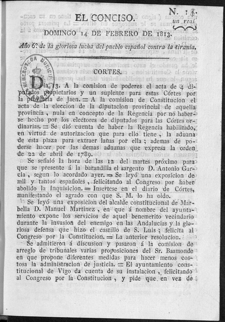 Miniatura de El Conciso del 14 de Febrero de 1813