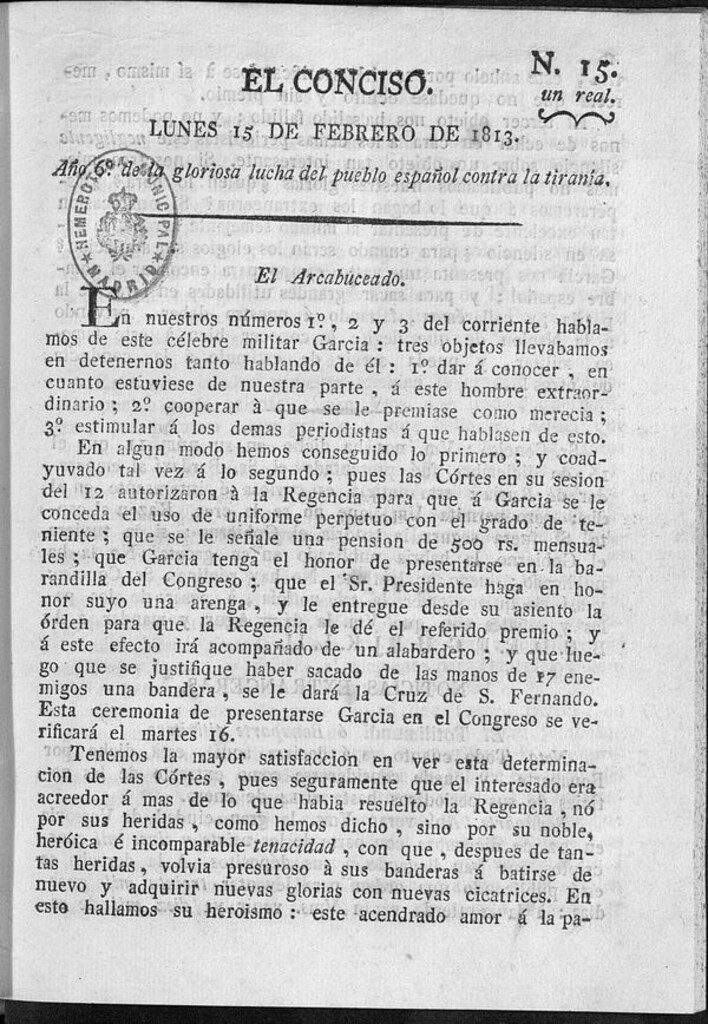 Miniatura de El Conciso del 15 de Febrero de 1813