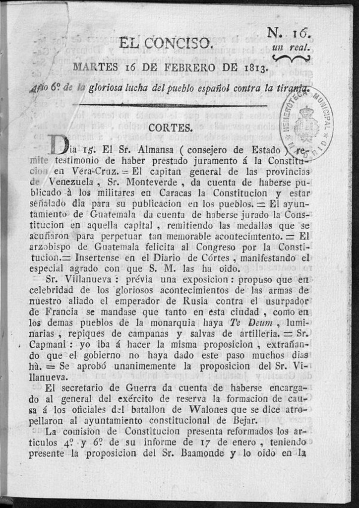 Miniatura de El Conciso del 16 de Febrero de 1813