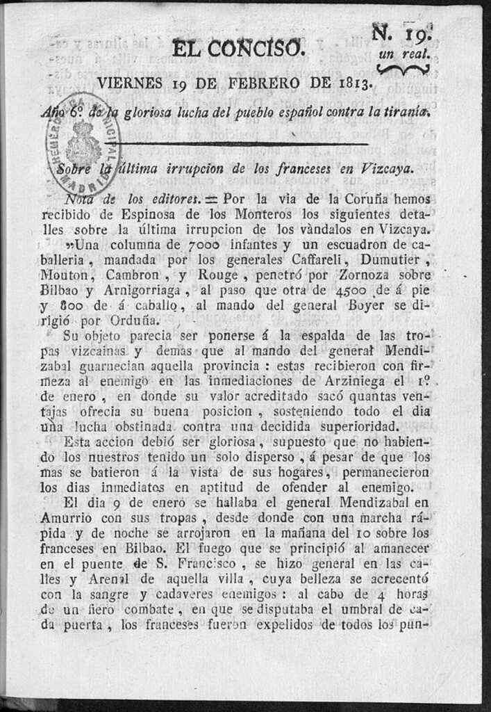 Miniatura de El Conciso del 19 de Febrero de 1813