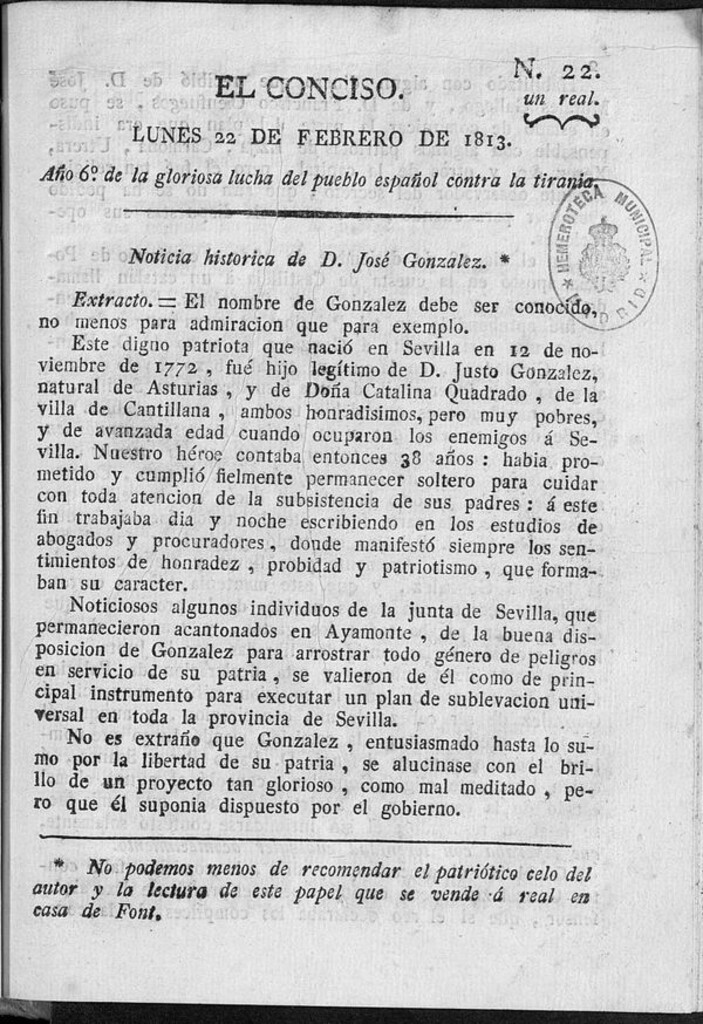 Miniatura de El Conciso del 22 de Febrero de 1813