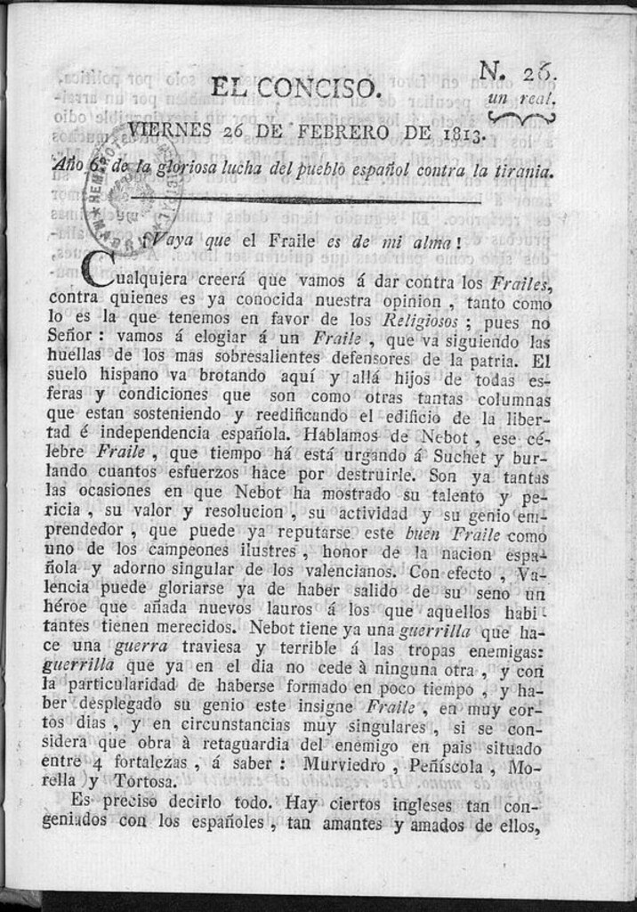 Miniatura de El Conciso del 26 de Febrero de 1813