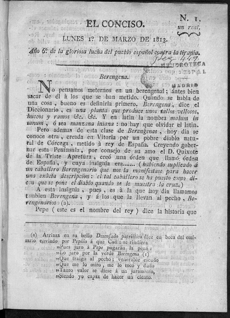 Miniatura de El Conciso del 1 de Marzo de 1813