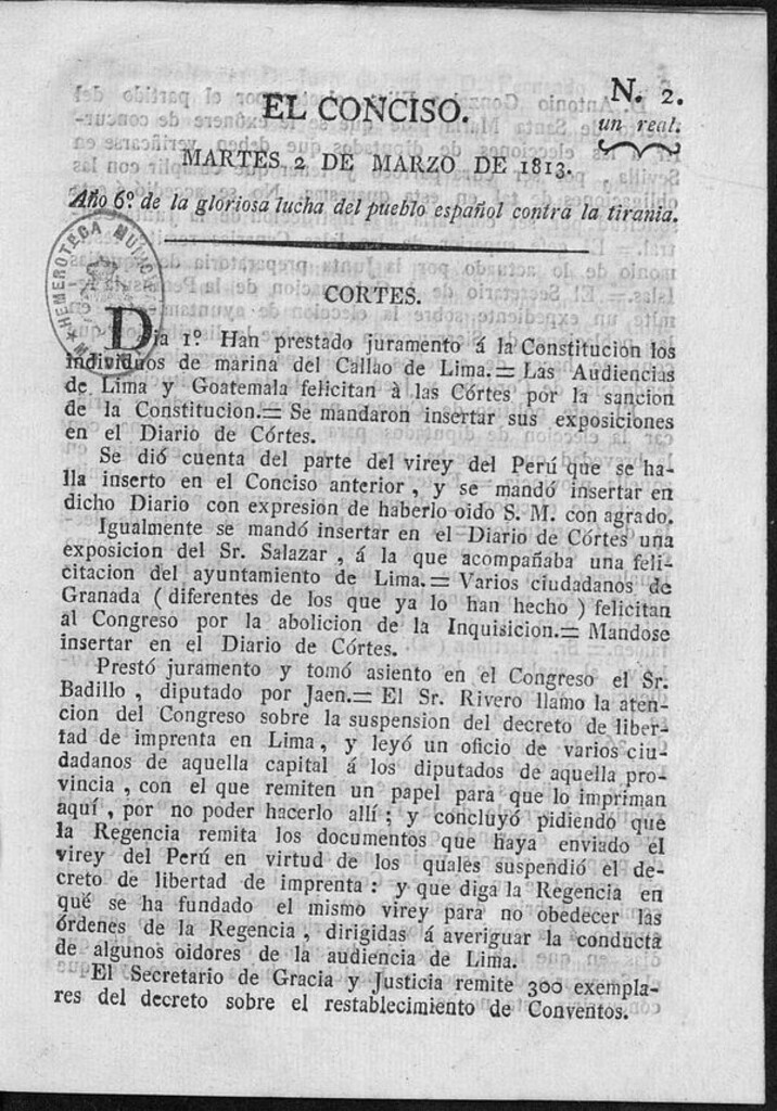 Miniatura de El Conciso del 2 de Marzo de 1813