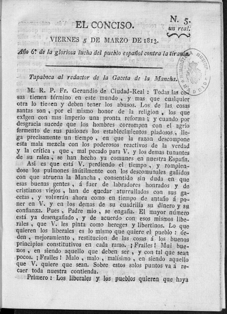 Miniatura de El Conciso del 5 de marzo de 1813