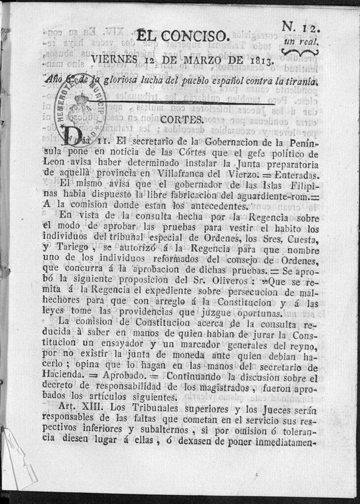 Miniatura de El Conciso del 12 de marzo de 1813