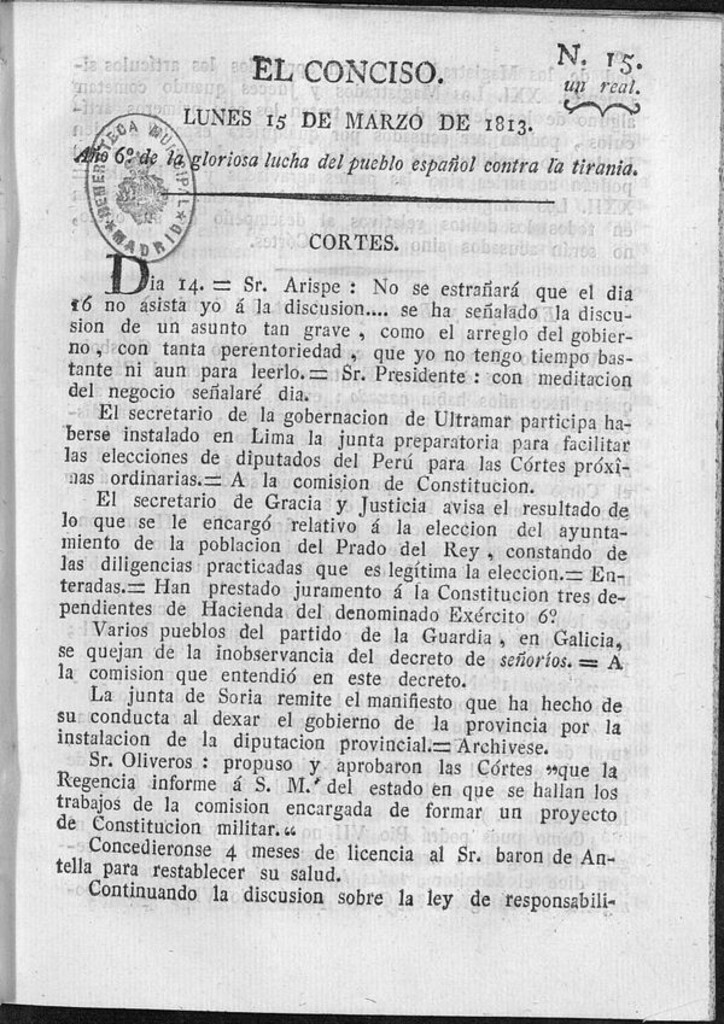 Miniatura de El Conciso del 15 de marzo de 1813