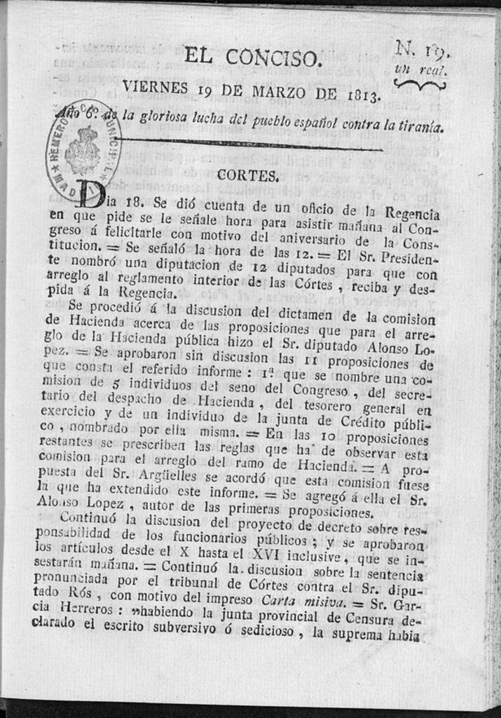 Miniatura de El Conciso del 19 de marzo de 1813