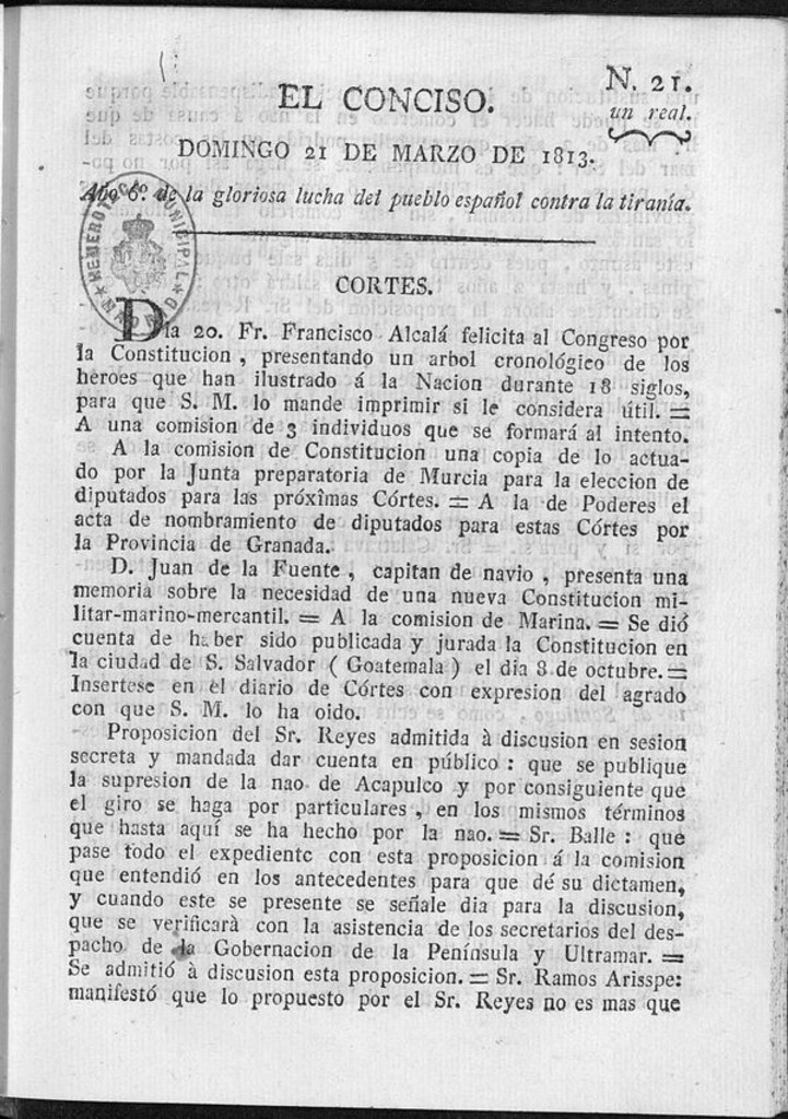 Miniatura de El Conciso del 21 de marzo de 1813