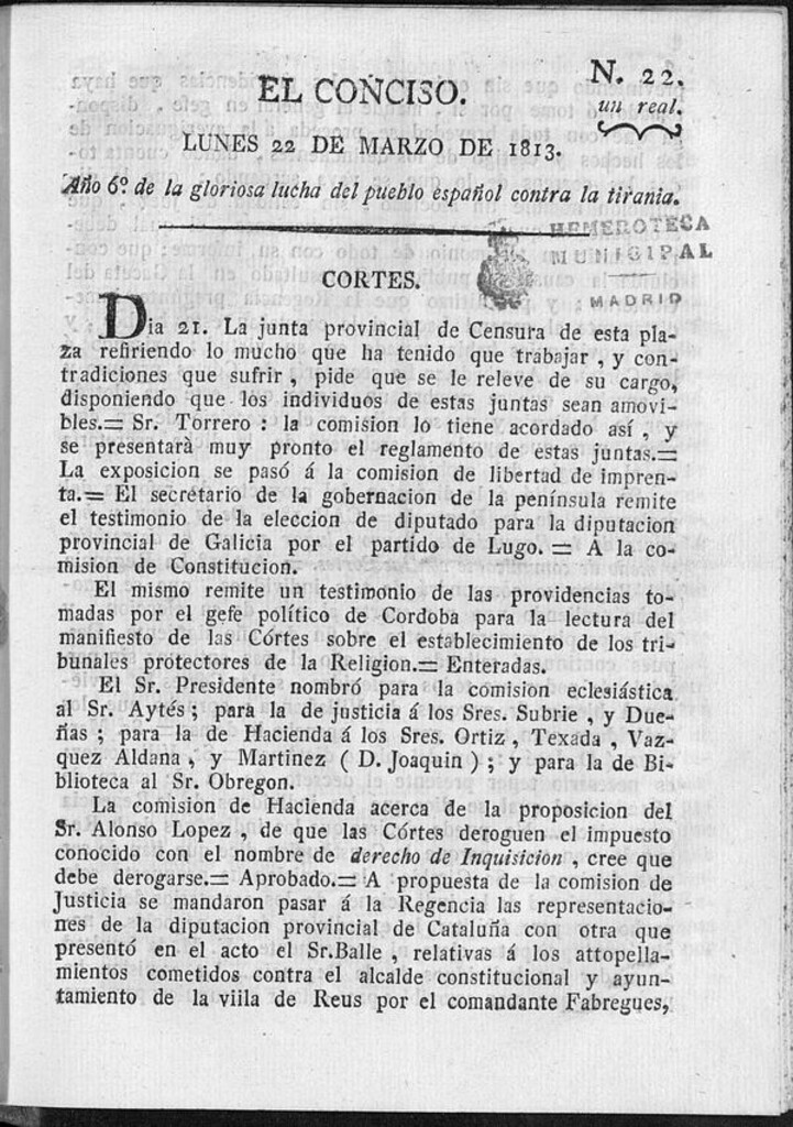 Miniatura de El Conciso del 22 de marzo de 1813