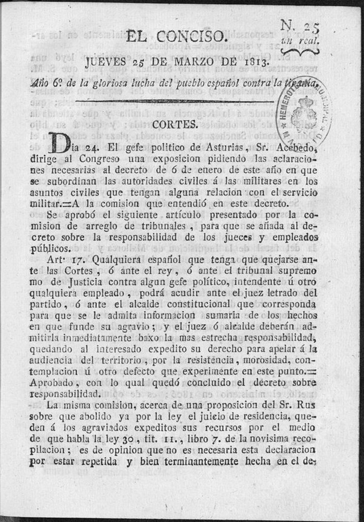 Miniatura de El Conciso del 25 de marzo de 1813