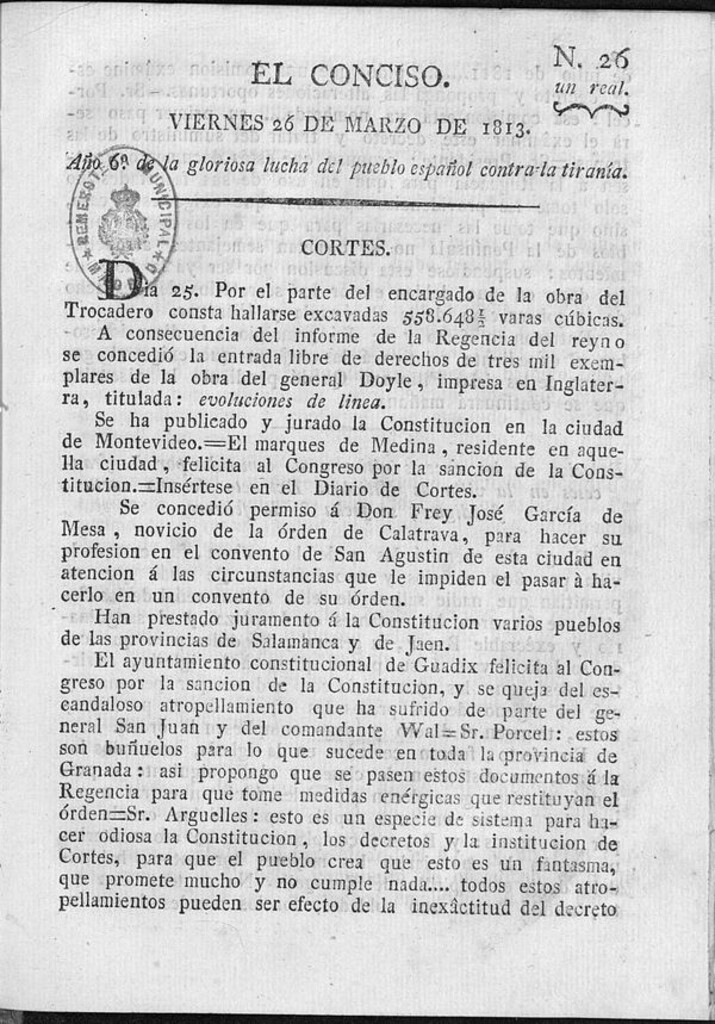 Miniatura de El Conciso del 26 de marzo de 1813