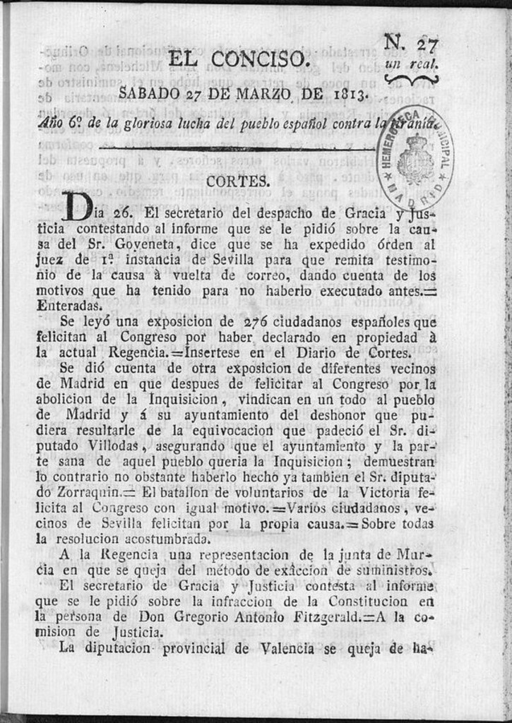 Miniatura de El Conciso del 27 de marzo de 1813