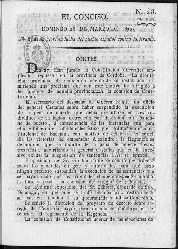 Miniatura de El Conciso del 28 de marzo de 1813