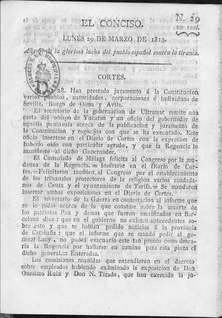 Miniatura de El Conciso del 29 de marzo de 1813