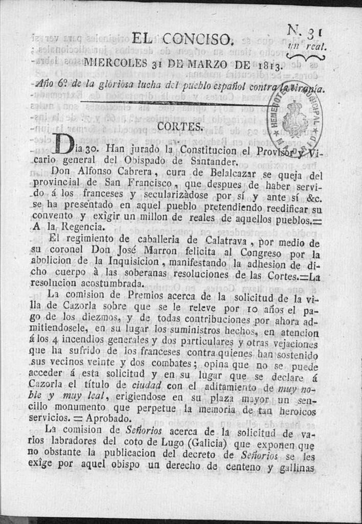 Miniatura de El Conciso del 31 de marzo de 1813