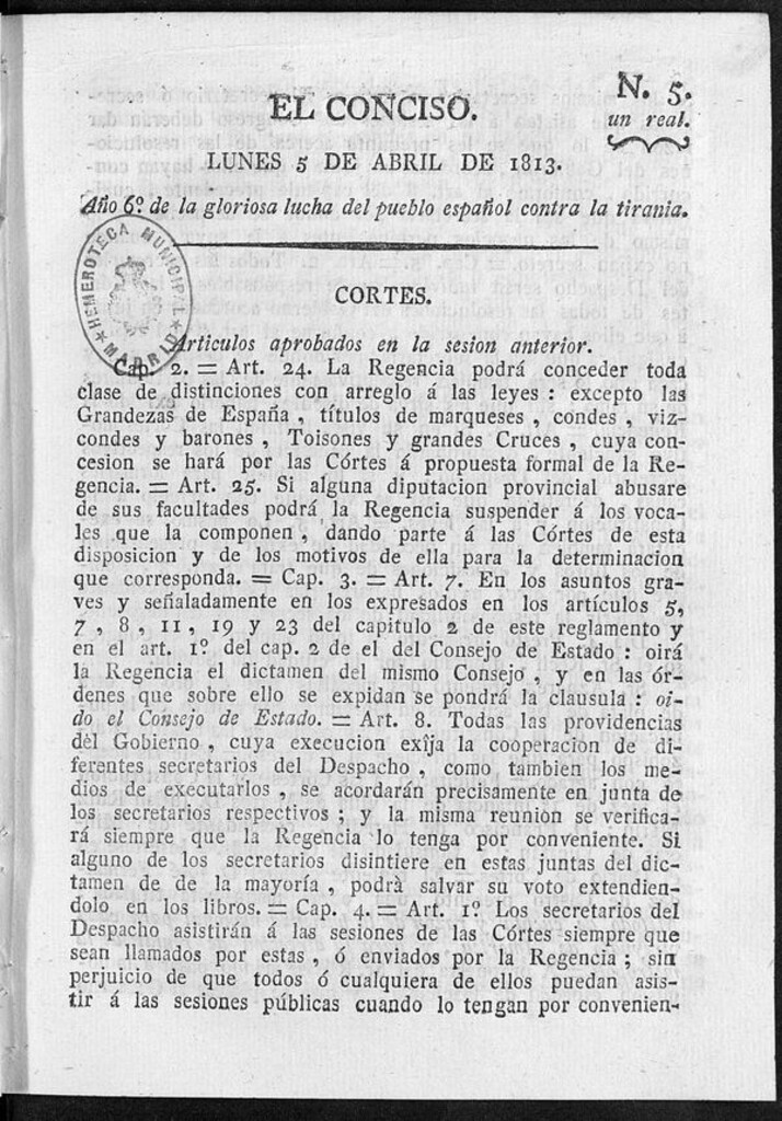 Miniatura de El Conciso del 5 de abril de 1813