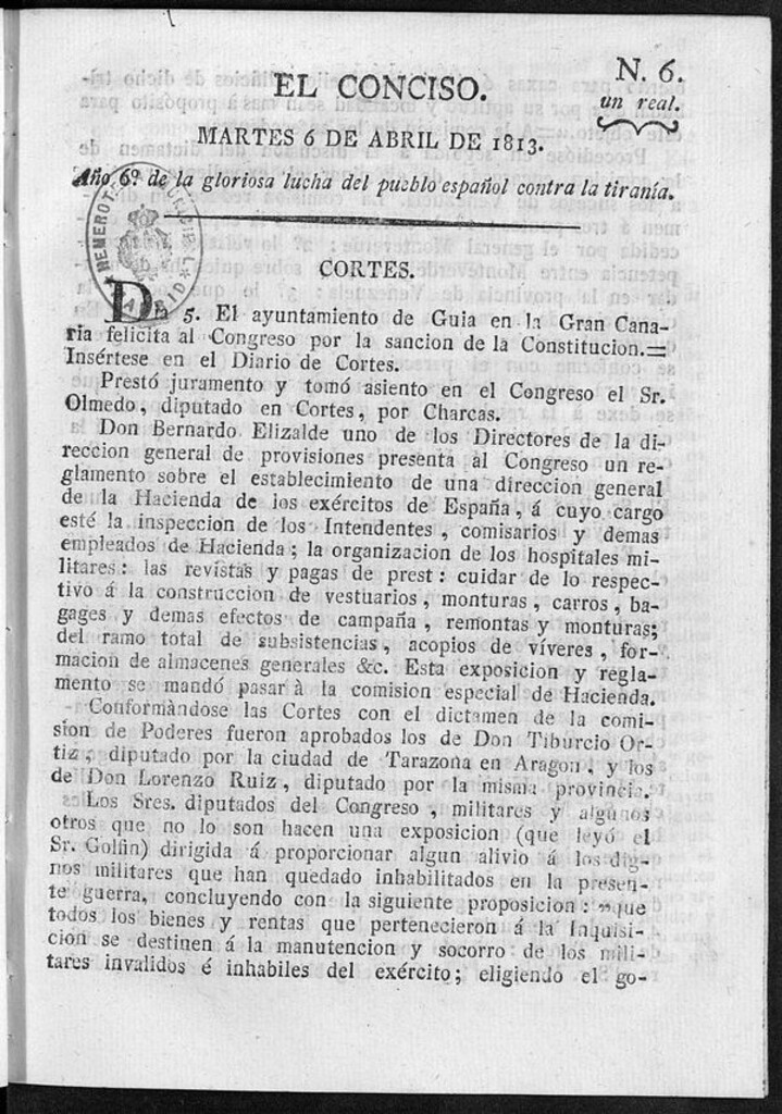 Miniatura de El Conciso del 6 de abril de 1813