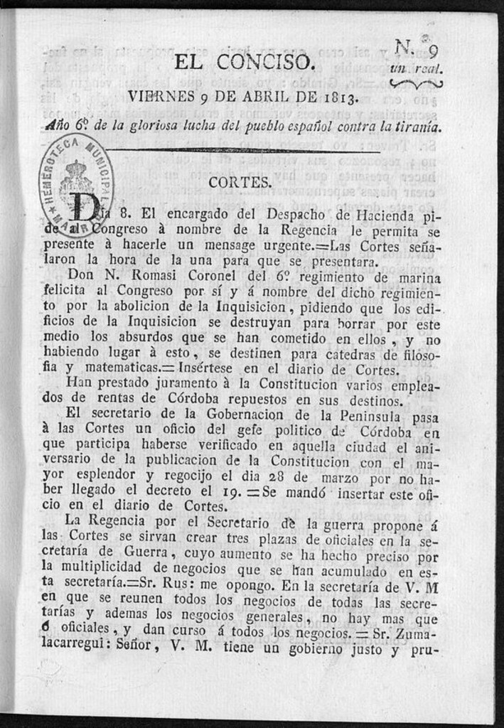 Miniatura de El Conciso del 9 de abril de 1813