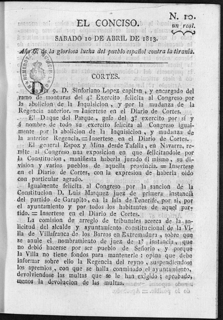 Miniatura de El Conciso del 10 de abril de 1813