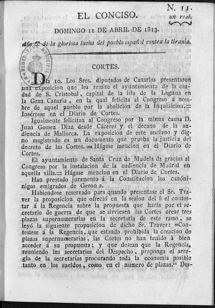 Miniatura de El Conciso del 11 de abril de 1813