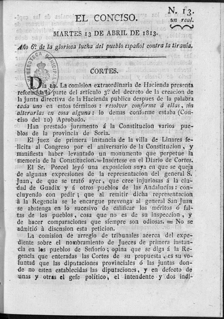 Miniatura de El Conciso del 13 de abril de 1813