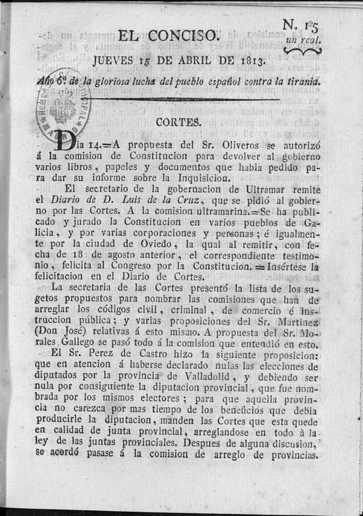 Miniatura de El Conciso del 15 de abril de 1813