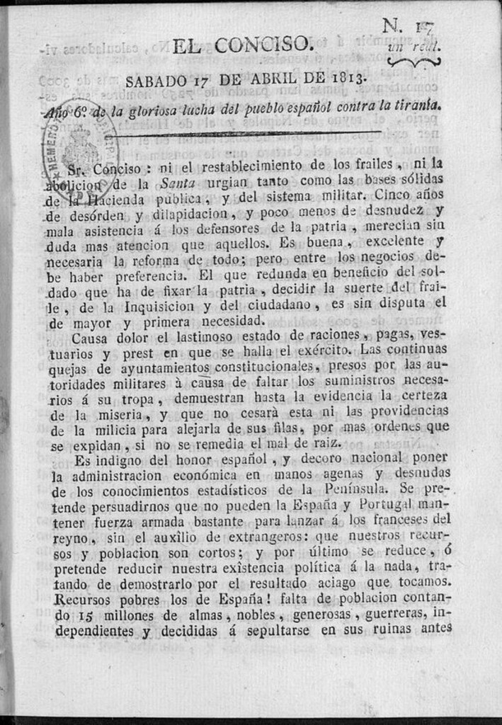 Miniatura de El Conciso del 17 de abril de 1813