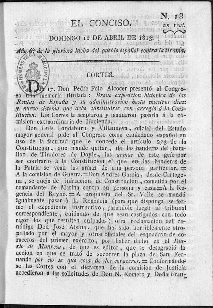 Miniatura de El Conciso del 18 de abril de 1813