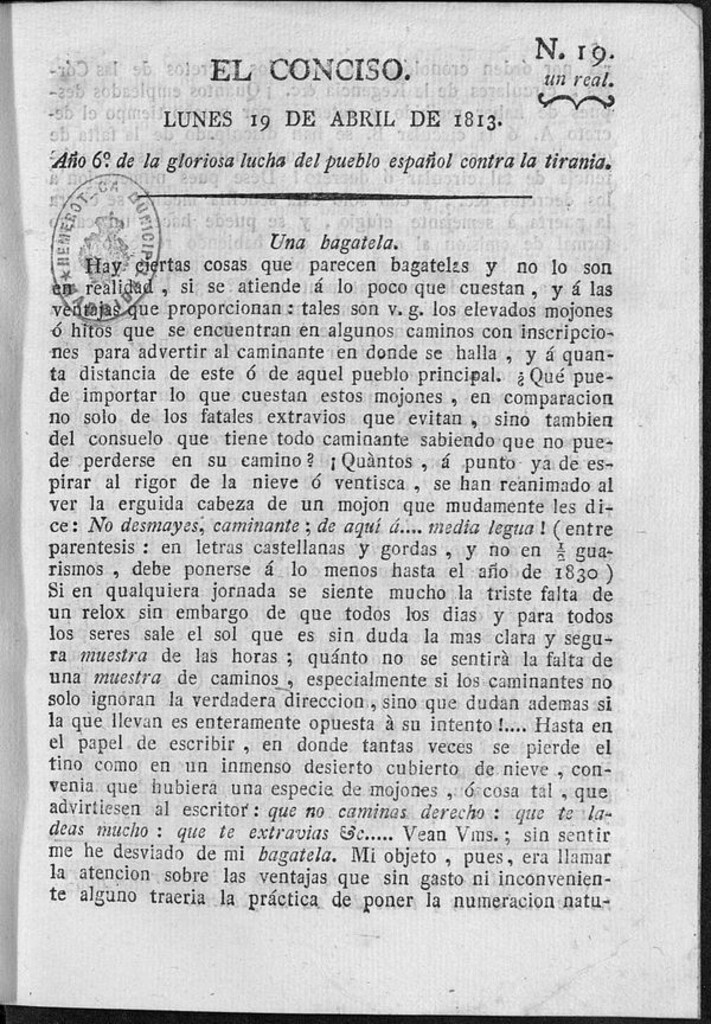 Miniatura de El Conciso del 19 de abril de 1813