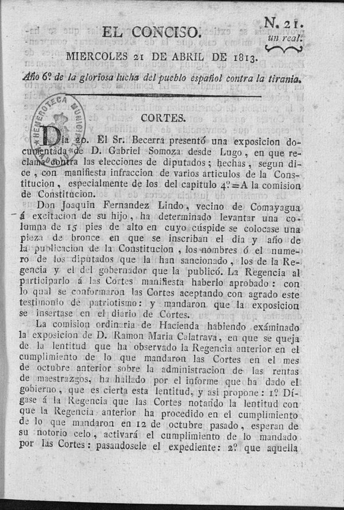 Miniatura de El Conciso del 21 de abril de 1813