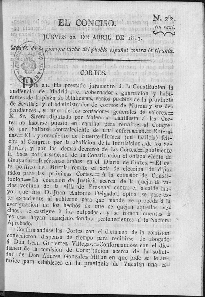 Miniatura de El Conciso del 22 de abril de 1813