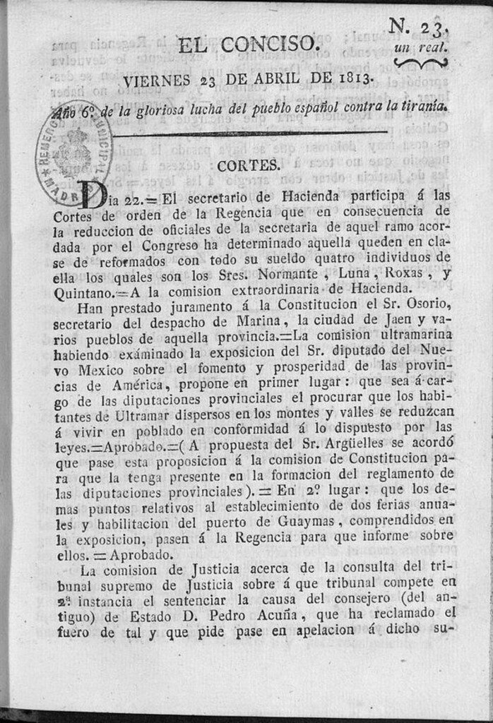 Miniatura de El Conciso del 23 de abril de 1813