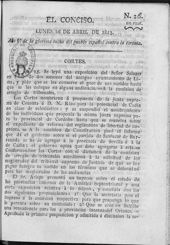 Miniatura de El Conciso del 26 de abril de 1813