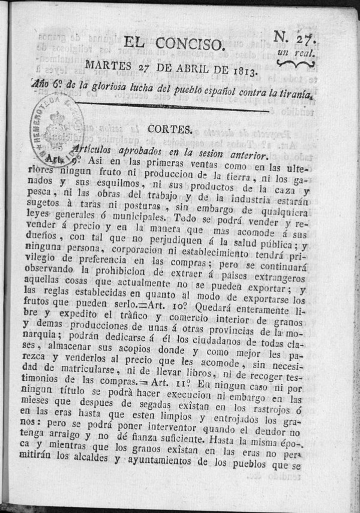 Miniatura de El Conciso del 27 de abril de 1813