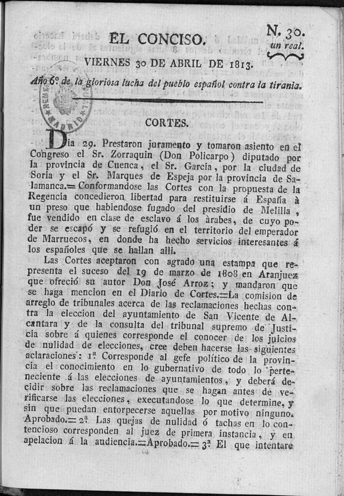 Miniatura de El Conciso del 30 de abril de 1813