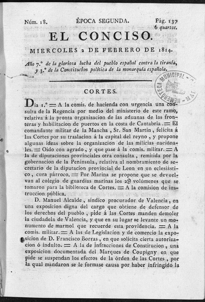 Miniatura de El Conciso del 2 de febrero de 1814