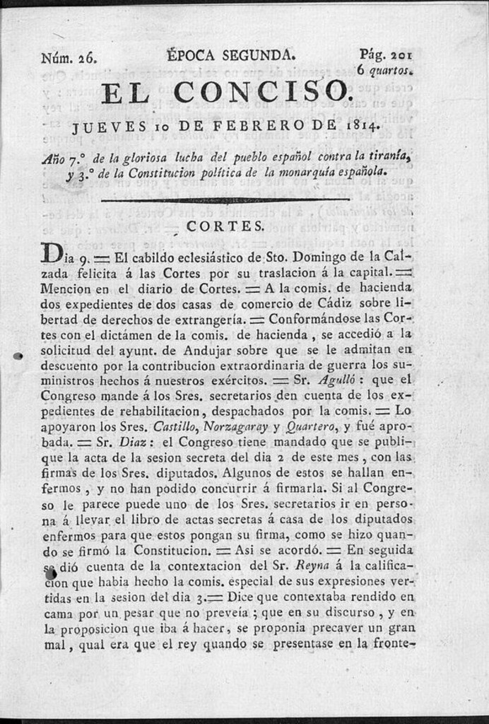 Miniatura de El Conciso del 10 de febrero de 1814