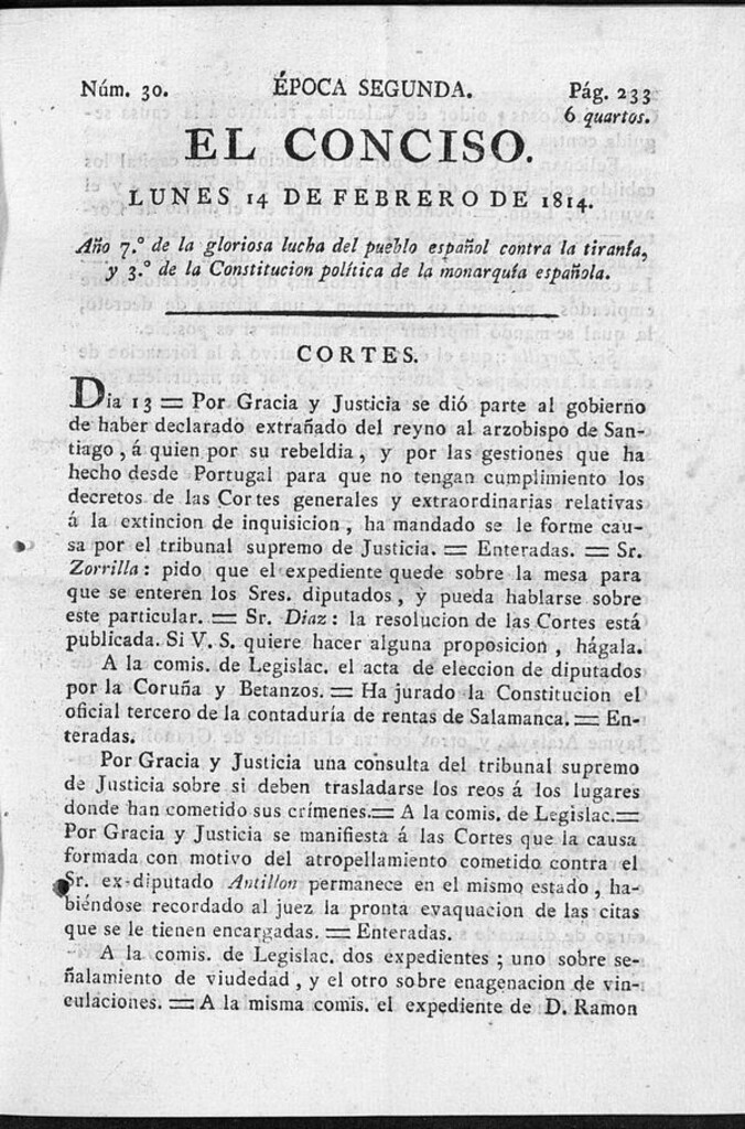 Miniatura de El Conciso del 14 de febrero de 1814