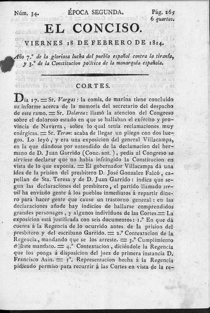 Miniatura de El Conciso del 18 de febrero de 1814